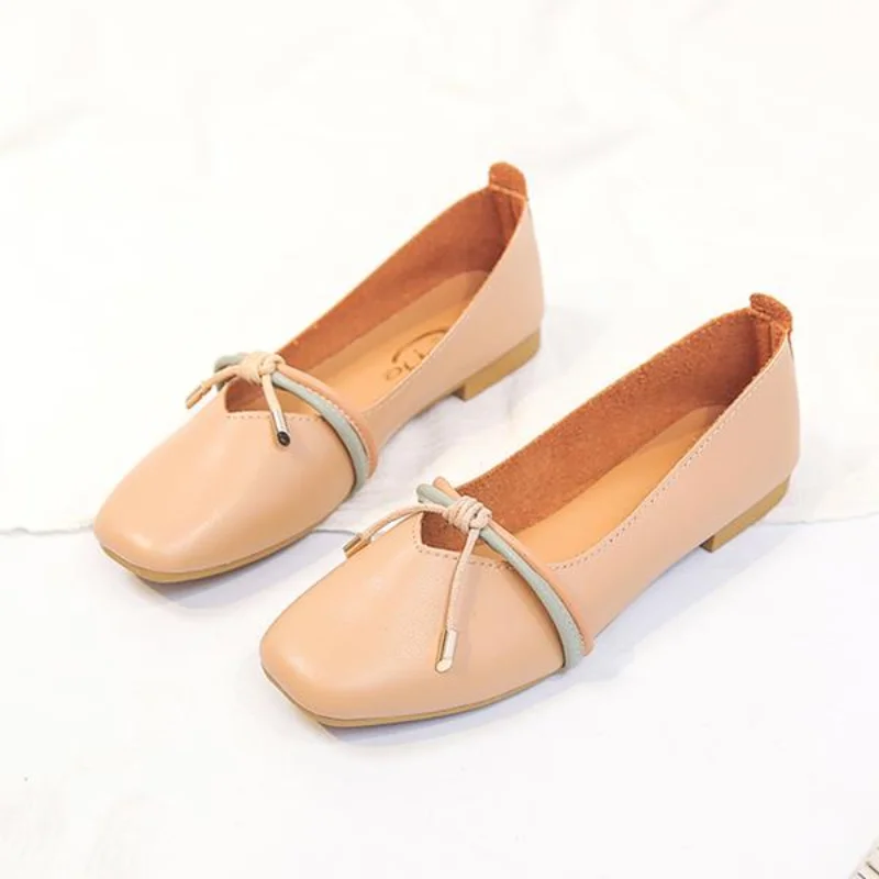 

Bow-Knot Square Toe Elegant Casual Woman Shoe Female Footwear Shallow Mouth Modis All-Match Butterfly Dress Summer Grandma 2021