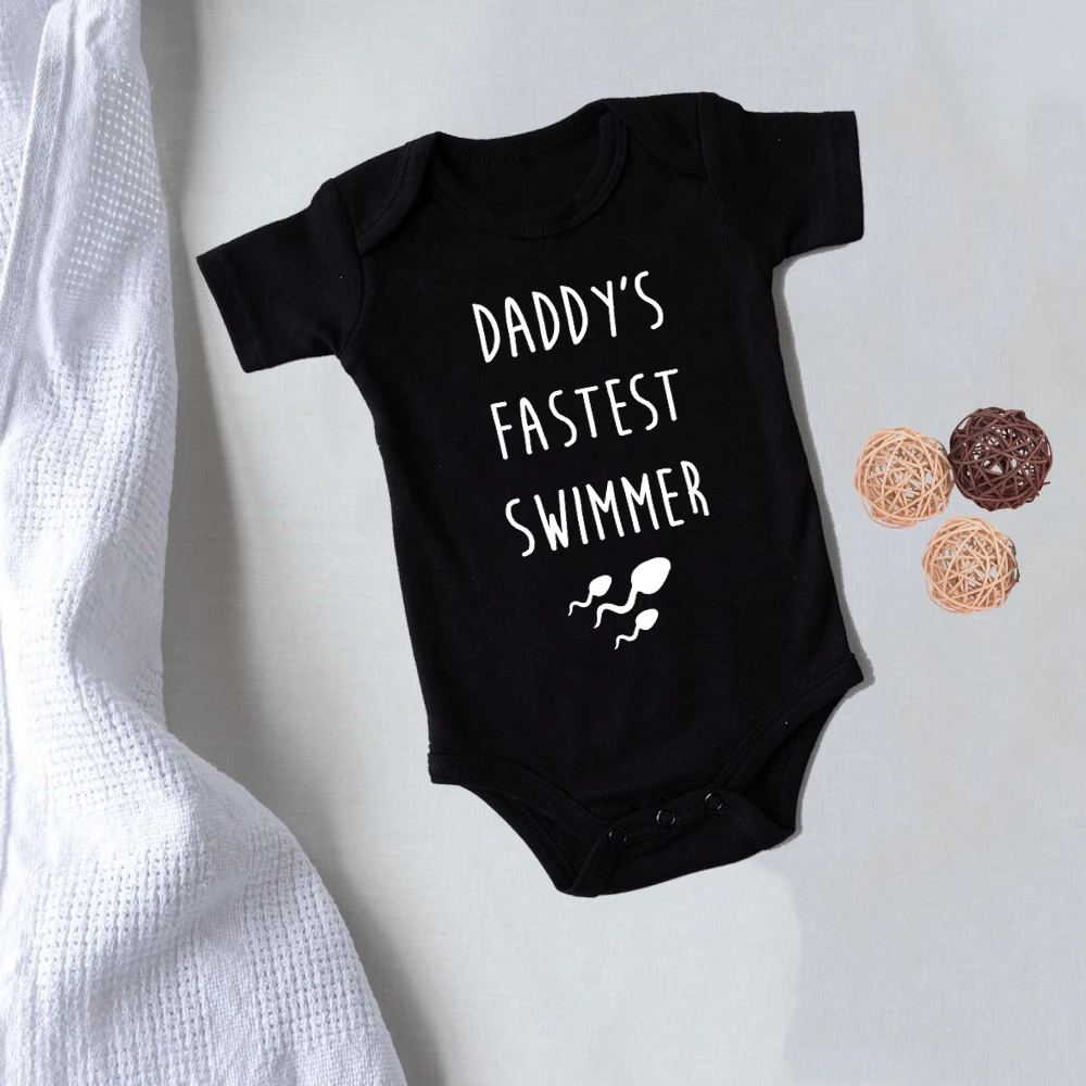 

Daddy's Fastest Swimmer Newborn Baby Summer Bodysuits Infant Body Short Sleeve Baby Boys Girls Jumpsuit Funny Baby Clothes