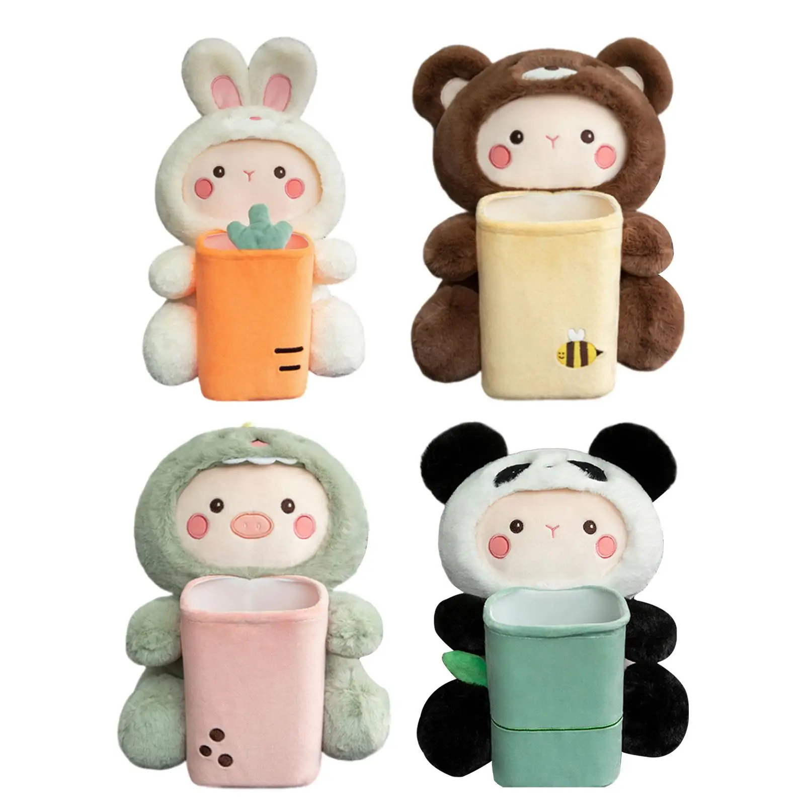 

Soft Plush Car Tissue Box Trash Bin Multifunctional Cute Plush Animals Cartoon Tissue Cover Paper Holder Napkin Paper Organizer