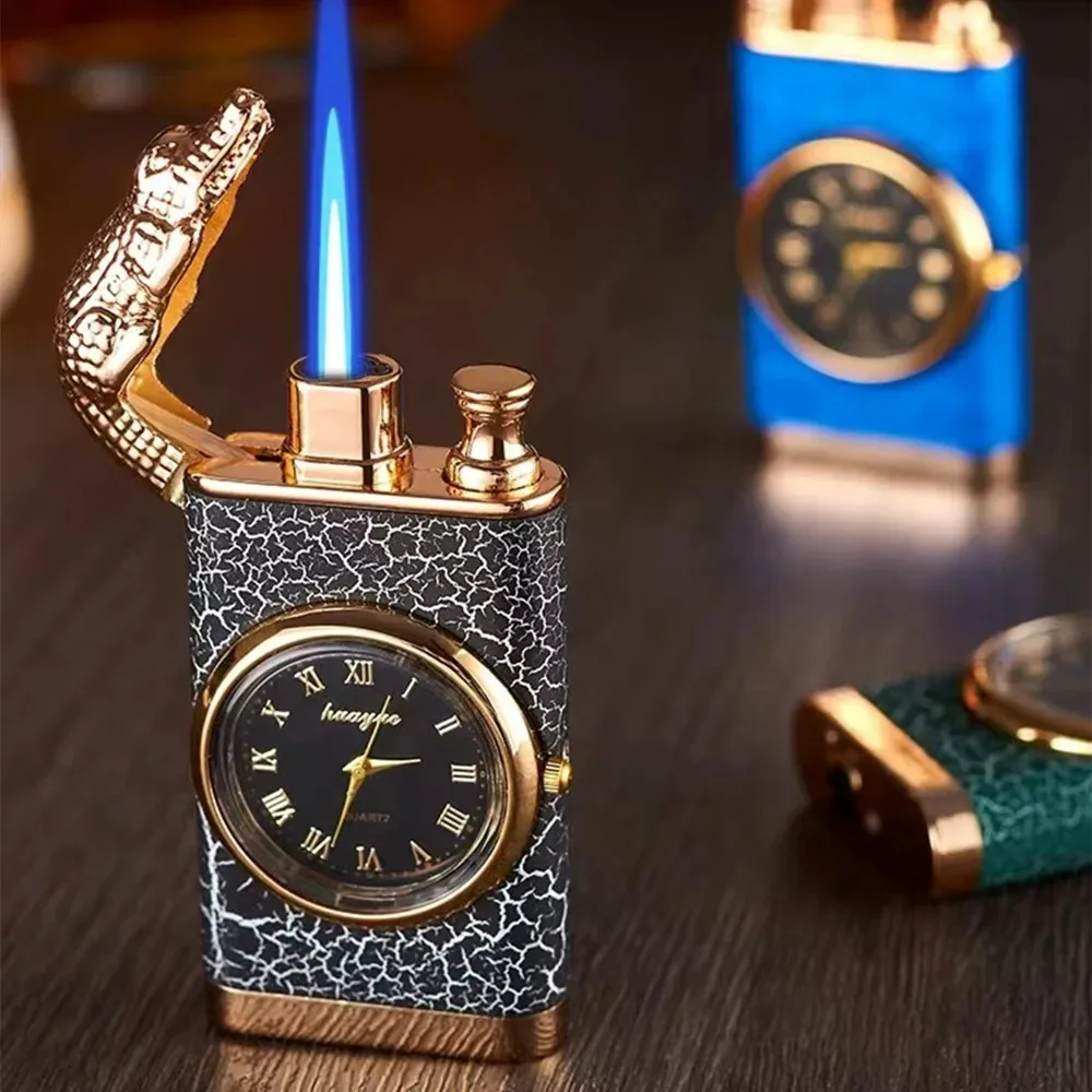 

Creative Dual Flame Switch Alligator Head Open Flame and Direct Flame Turbo Torch Butane Metal Gas Lighter Portable Gift for Men