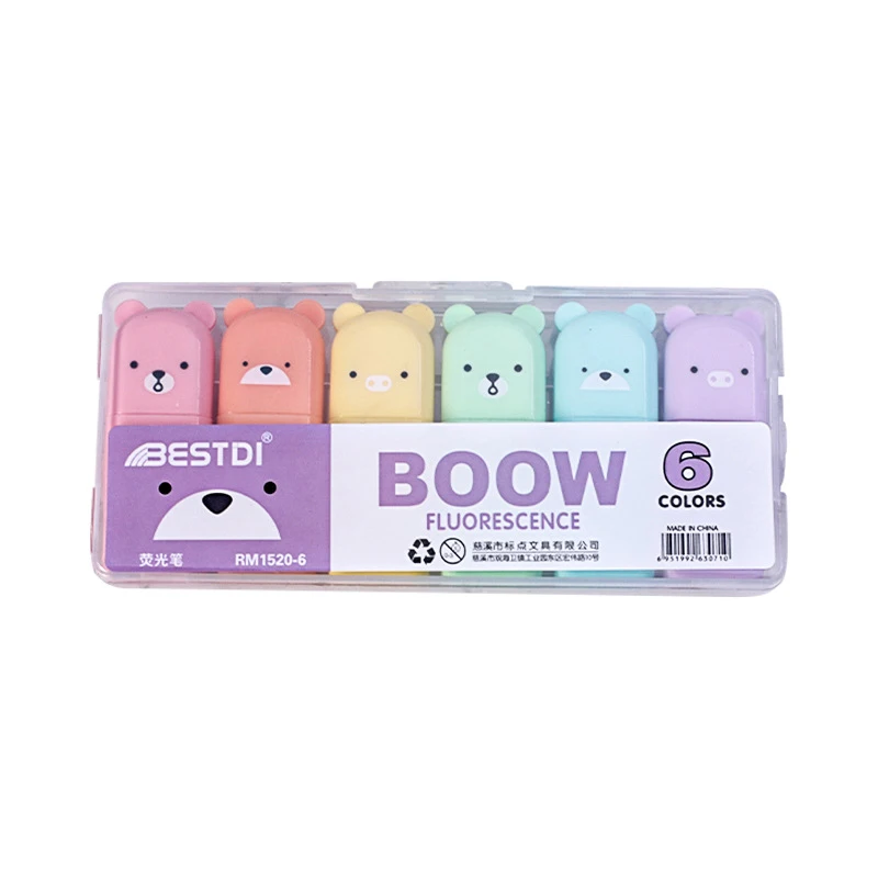 6Pcs Creative Cartoon Bear Shaped Fluorescent Pen With Color Markers Hand Account Notes Macaron Eye Protection Color Markers
6Pcs Creative Cartoon Bear Shaped Fluorescent Pen With Color Markers Hand Account Notes Macaron Eye Protection Color Markers