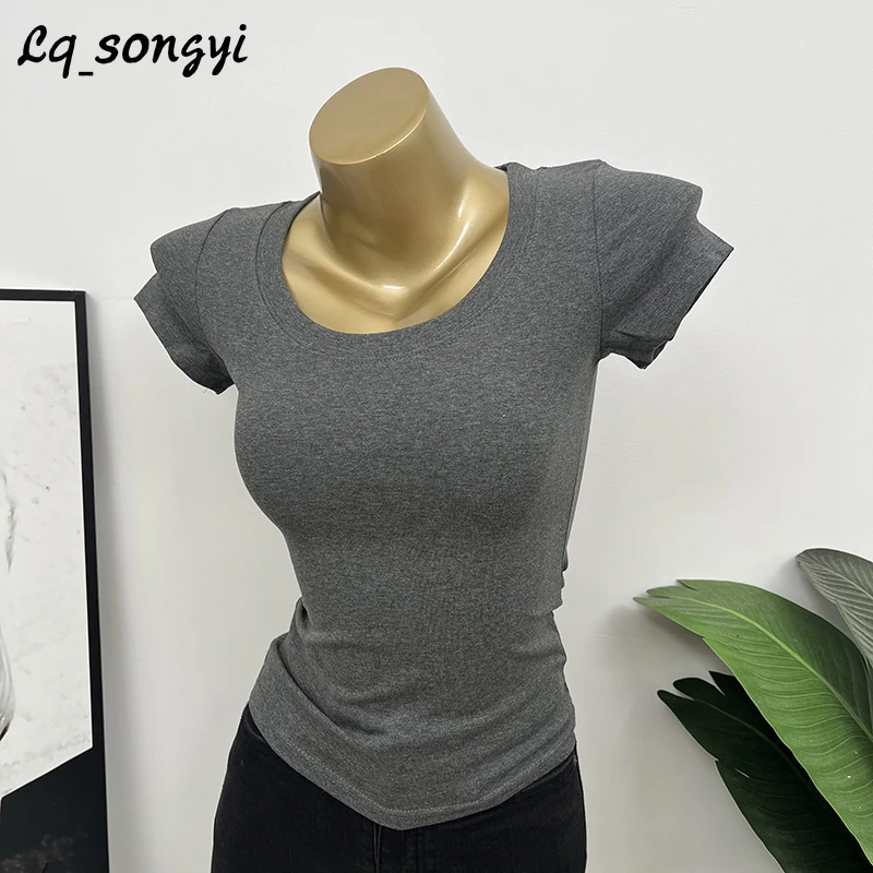 Lq_songyi футболки с глубоким круглым вырезом с коротким рукавом Корейская популярная футболка высокий базовый однотонный топ Летняя женская элегантная облегающая футболка
Lq_songyi футболки с глубоким круглым вырезом с коротким рукавом Корейская популярная футболка высокий базовый однотонный топ Летняя женская элегантная облегающая футболка