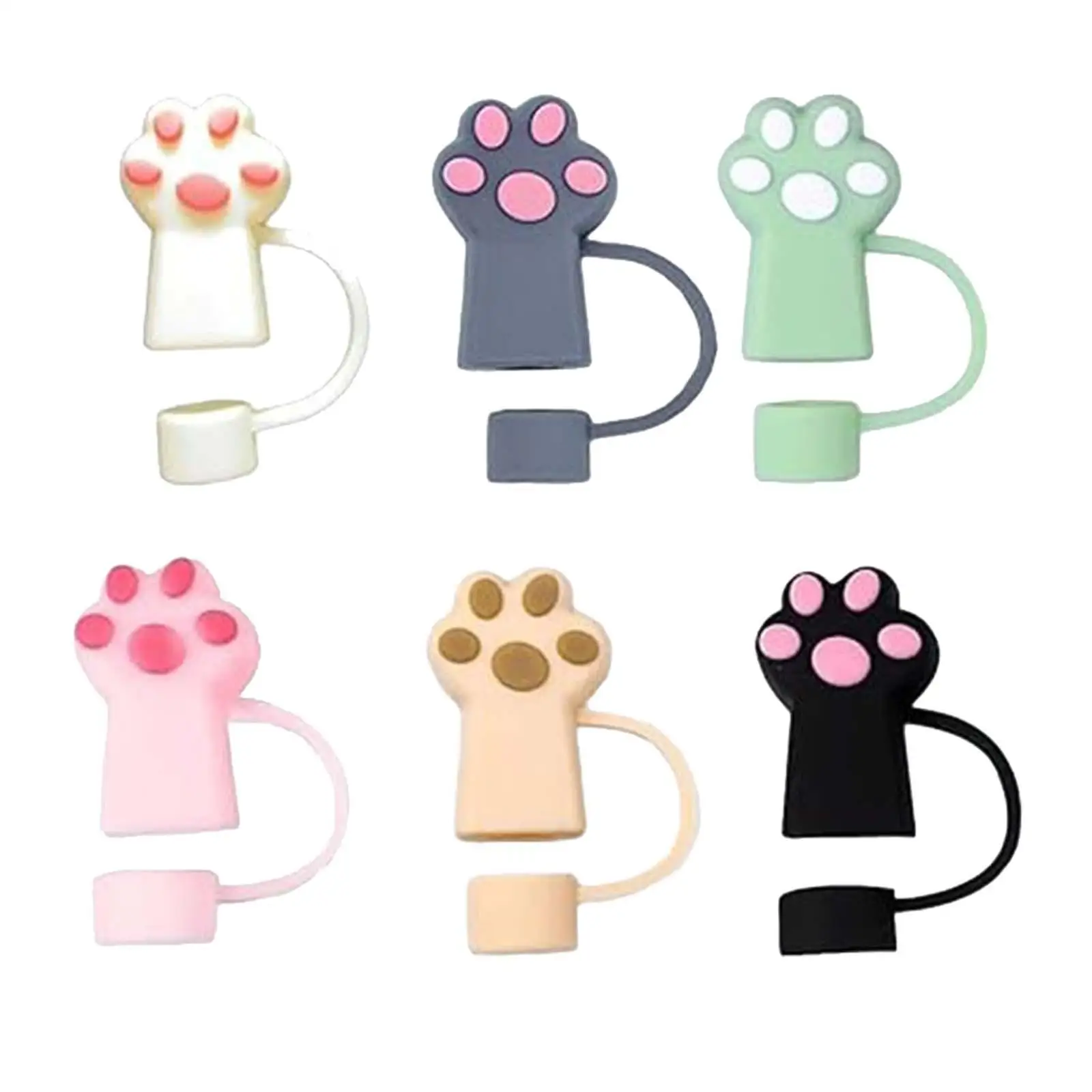

6x Silicone Straw Cover Cap Portable Cute for 10mm Straws Dustproof Cartoon Splashproof Airtight Seal Party Favors Straw Topper