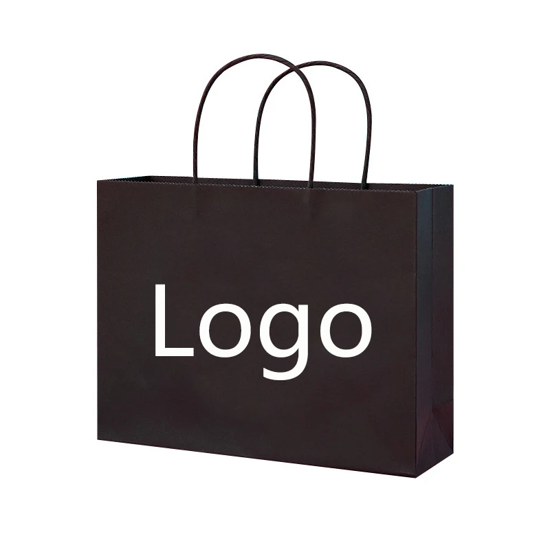 

Полностью черный бумажный пакет из крафтовой бумаги, большой размер, бумажный пакет для покупок, чистый пользовательский печатный логотип