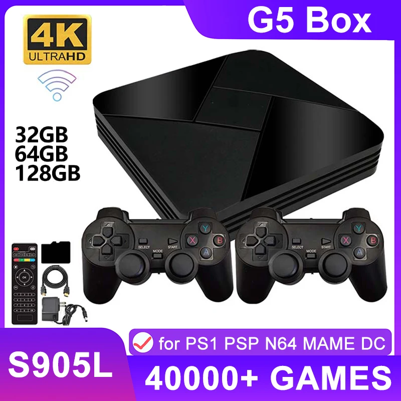 

40000 Games Game Box G5 Retro Video Game Console Dual System S905L WiFi 4K HD TV Box Video Player 128G for PS1 N64 PSP GBA