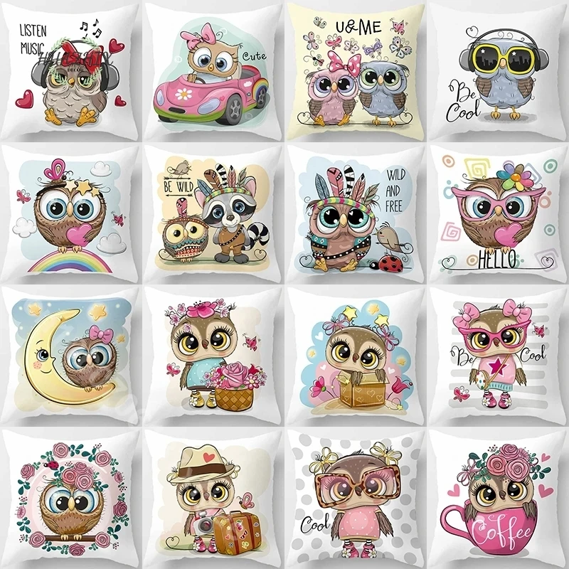 

Cartoon Owl Animal Pillowcase Cushions Cushion Cover Children Throw Pillow 45*45 Sofa Decoration Pillowcover Cute Decorative