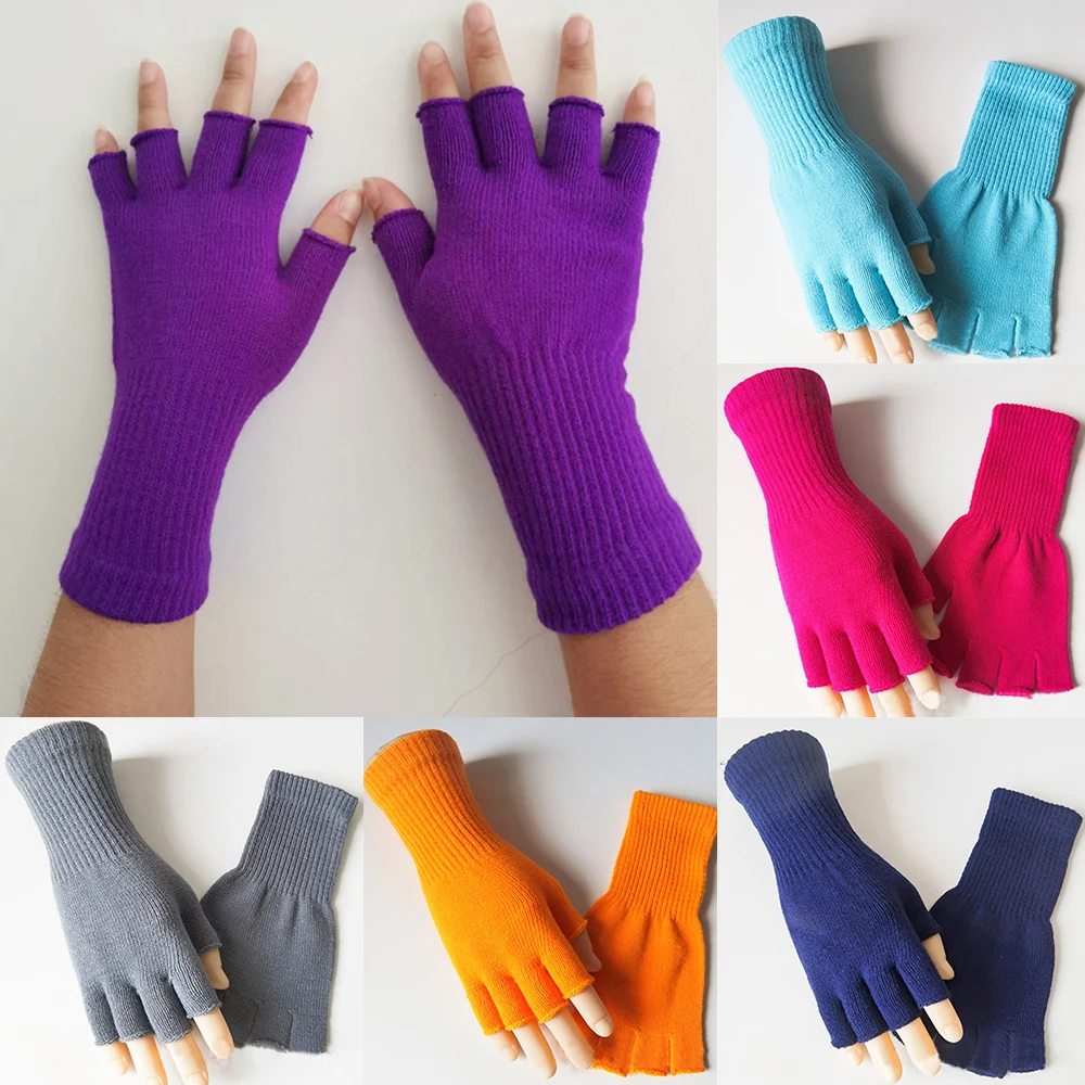 

Woolen Knitted Half Finger Gloves For Women Men Stretch Fingerless Gloves Outdoor Cycling Wrist Mittens Long Sleeves Winter Warm