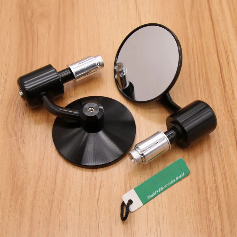 

BLACK ROUND UNIVERSAL MOTORCYCLE BAR END MIRRORS MOTORBIKE REARVIEW 13MM / 18MM