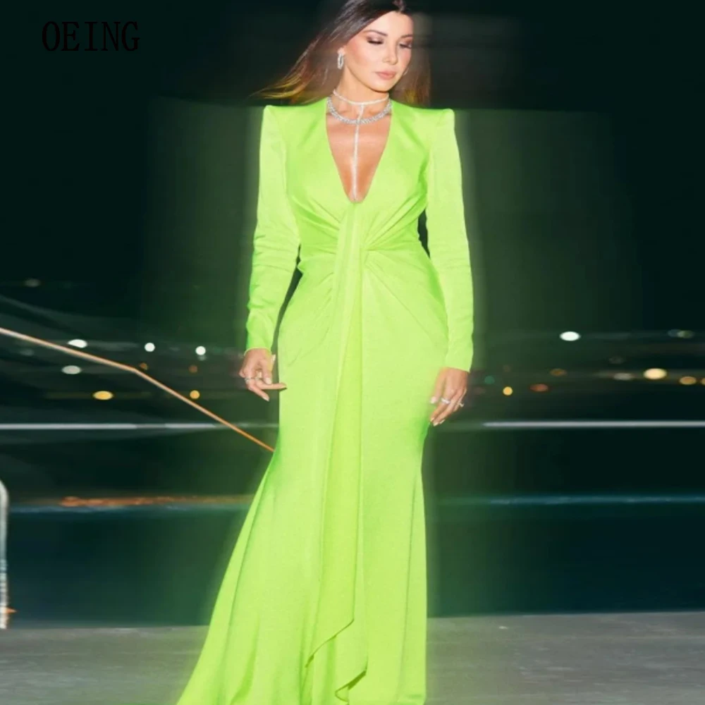 

OEING Emerald Green Luxurious Gala Dress V-Neck Long Sleeves Vestidos De Fiesta Floor Length Charming Lady Custom Made Outfit
