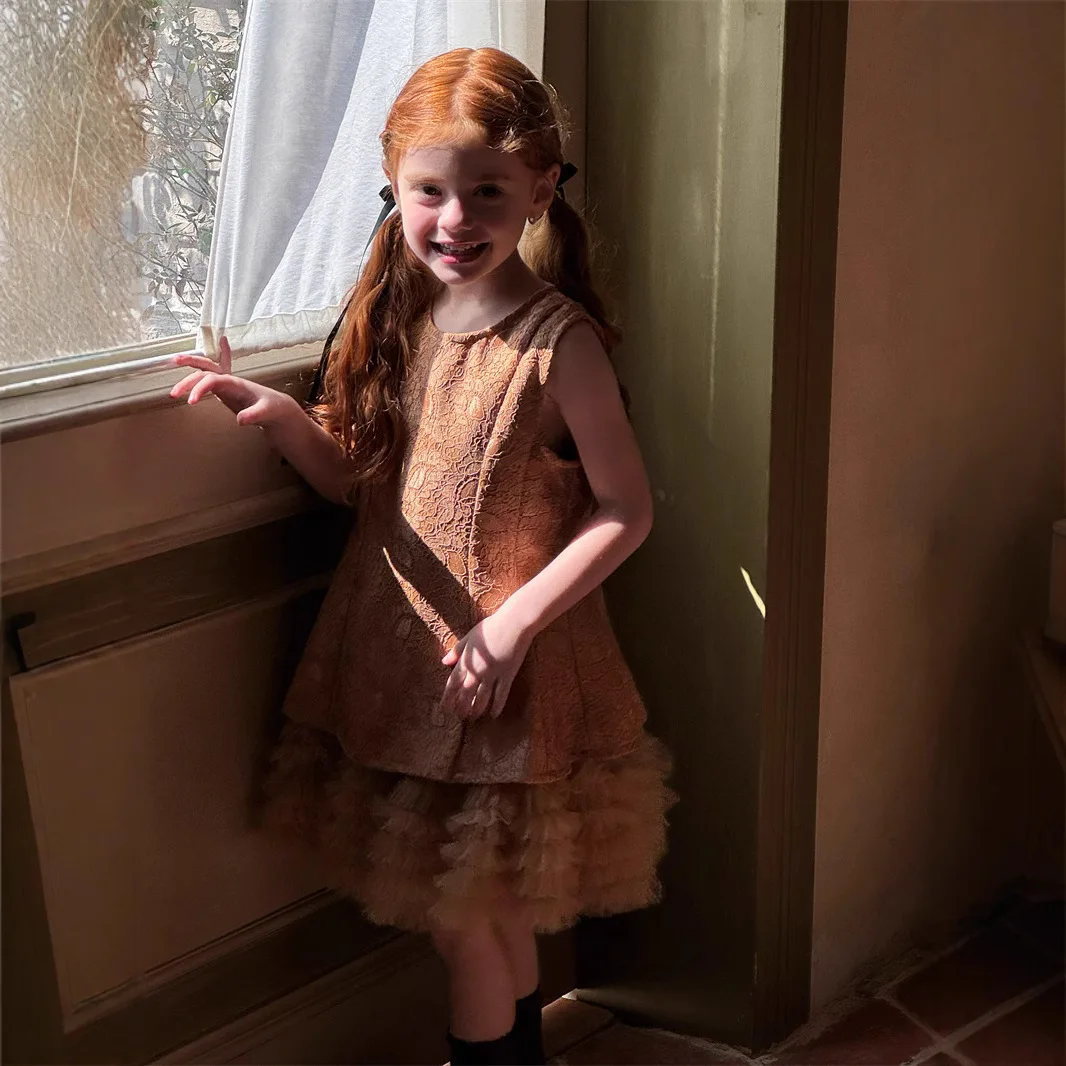 فستان سهل الارتداء لربيع وصيف 2025، فستان جديد بلون سادة بدون أكمام من الدانتيل، ملابس أطفال بنات فستان سهل الارتداء لربيع وصيف 2025، فستان جديد بلون سادة بدون أكمام من الدانتيل، ملابس أطفال بنات