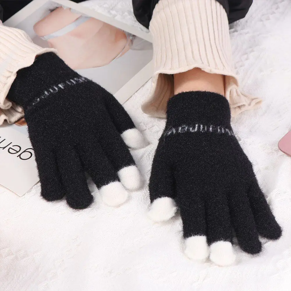 

Warm Plush Knitted Gloves Soft Panda Touch Screen Fluffy Mittens Windproof Wool Cute Velvet Gloves Winter