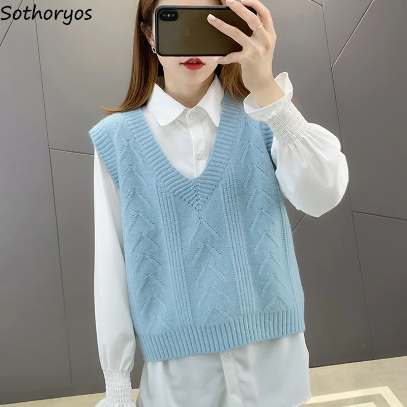 

Women Simple Solid Sweater Vest Sweet Japan Style All-match Minimalist Students Preppy Casual Fashion Knitwear Gentle Soft Chic