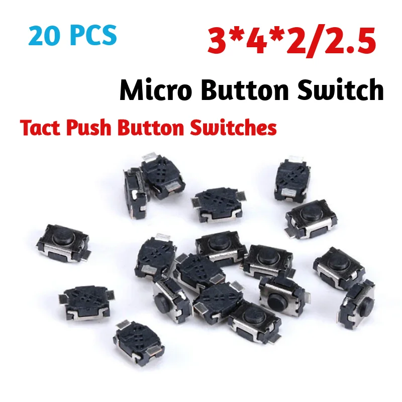 20PCS/LOT 3*4*2 SMD Tact Switch 4-pin mini-micro / button switch 3x4x2 Micro switch
20PCS/LOT 3*4*2 SMD Tact Switch 4-pin mini-micro / button switch 3x4x2 Micro switch