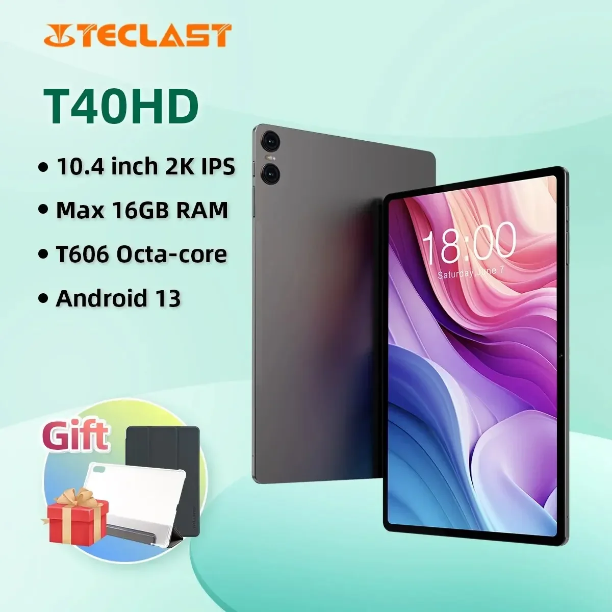 

Teclast T40HD Android 13 Tablet 10.4 Inch 2000x1200 IPS T606 Octa-Core 8GB+8GB RAM 128GB ROM 4G VoLTE Type-C 7200mAh Widevine L1