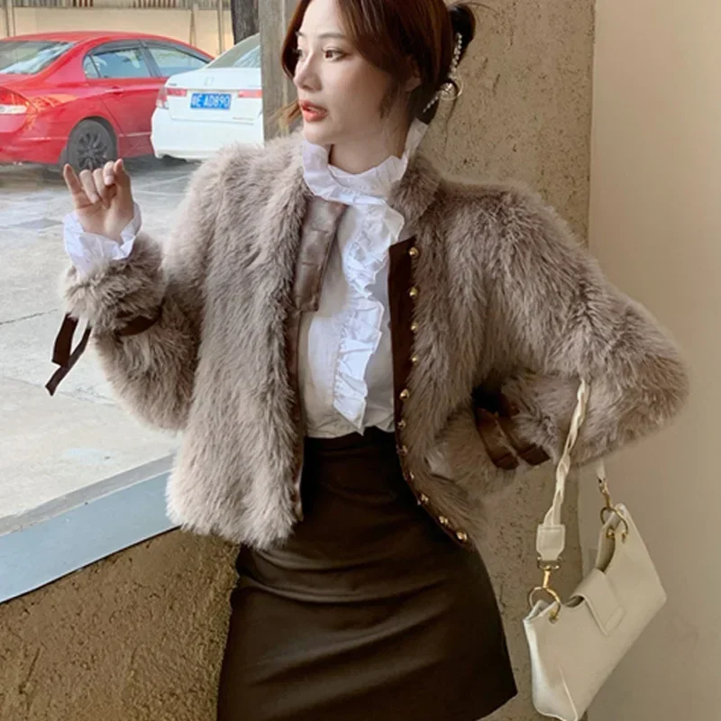 

2023 Autumn Winter Imitation Fox Fur Short Coat Jacket Women's New Fur Outwear Integrated Fuax Fur Fashion Cozy Soft Coats Tops