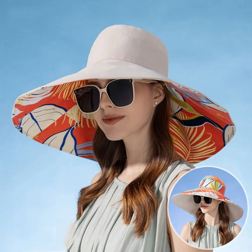

Double-sided Women Fisherman Hat Fashion Breathable Large Brim Bucket Hat Cotton Plant Printing Panama Hat