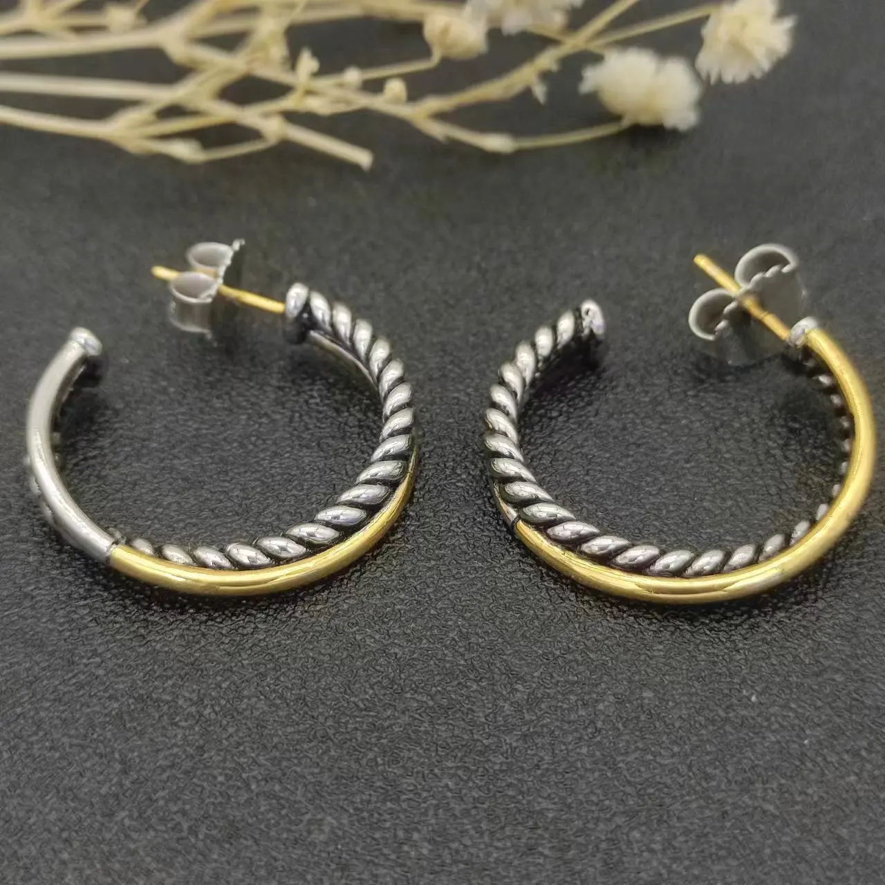 

New DY Gold Hook Twisted Wire Buckle Earrings in Sterling Silver with 14K Yellow PlatedPlated