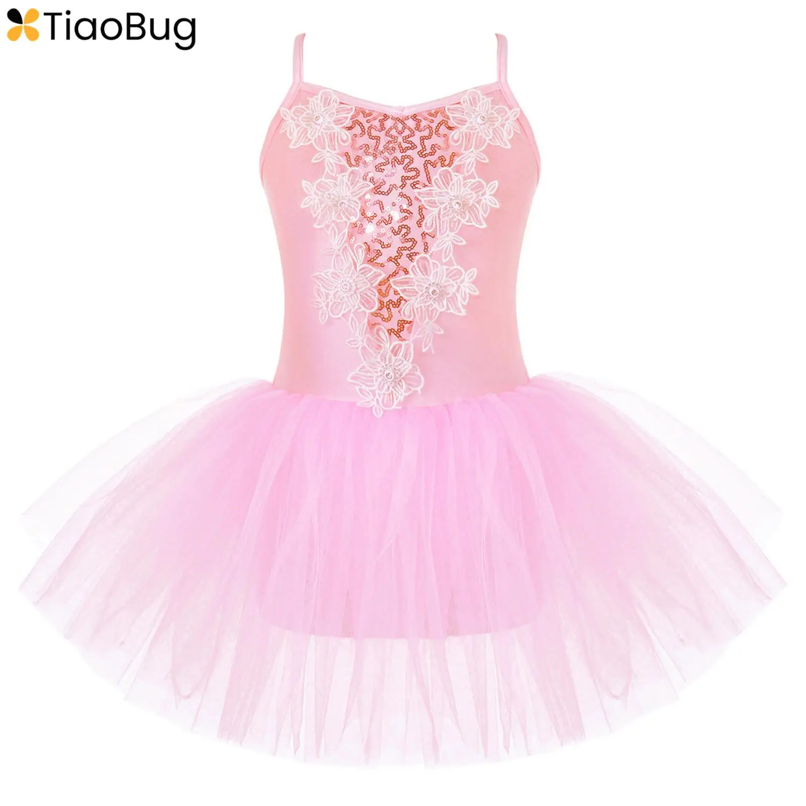 

Kids Girls Sequin Lace Swan Lake Ballet Dance Dress Princess Tutu Skirted Leotard Ballerina Stage Performance Costume Dancewear