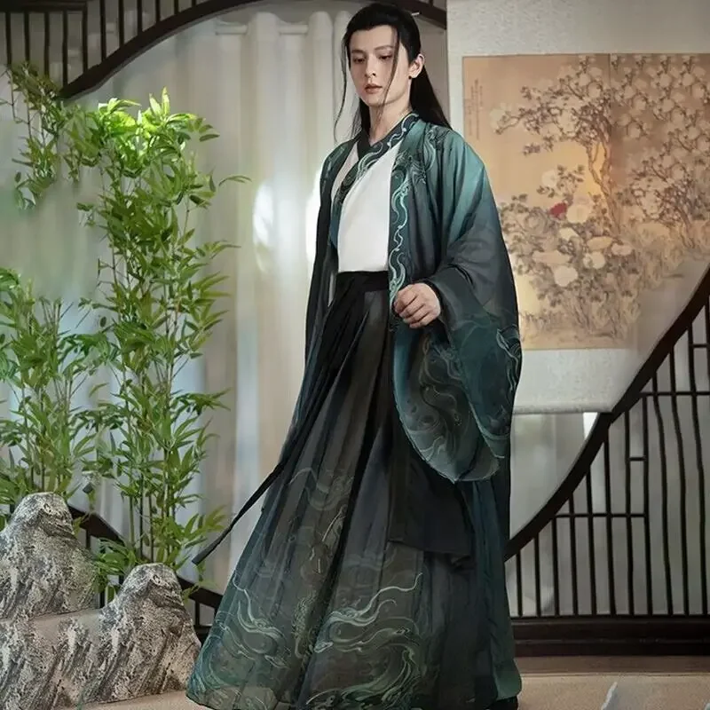 Large Size 2XL Hanfu Men Chinese Traditional Printed Hanfu Male Halloween Cosplay Costume Gradient White&Green Hanfu 3pcs Sets
Large Size 2XL Hanfu Men Chinese Traditional Printed Hanfu Male Halloween Cosplay Costume Gradient White&Green Hanfu 3pcs Sets
