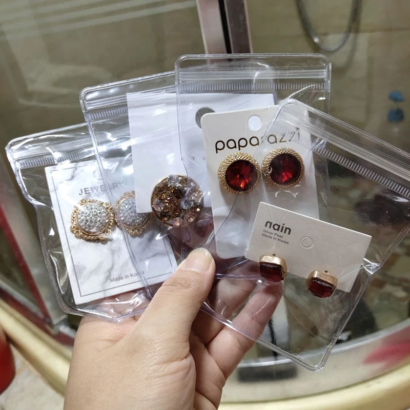

Thick PVC Self Sealing Jewelry Zip Lock Plastic Bags Small Clear Flat Pouches Ziplock Earrings Packaging Storage Bags
