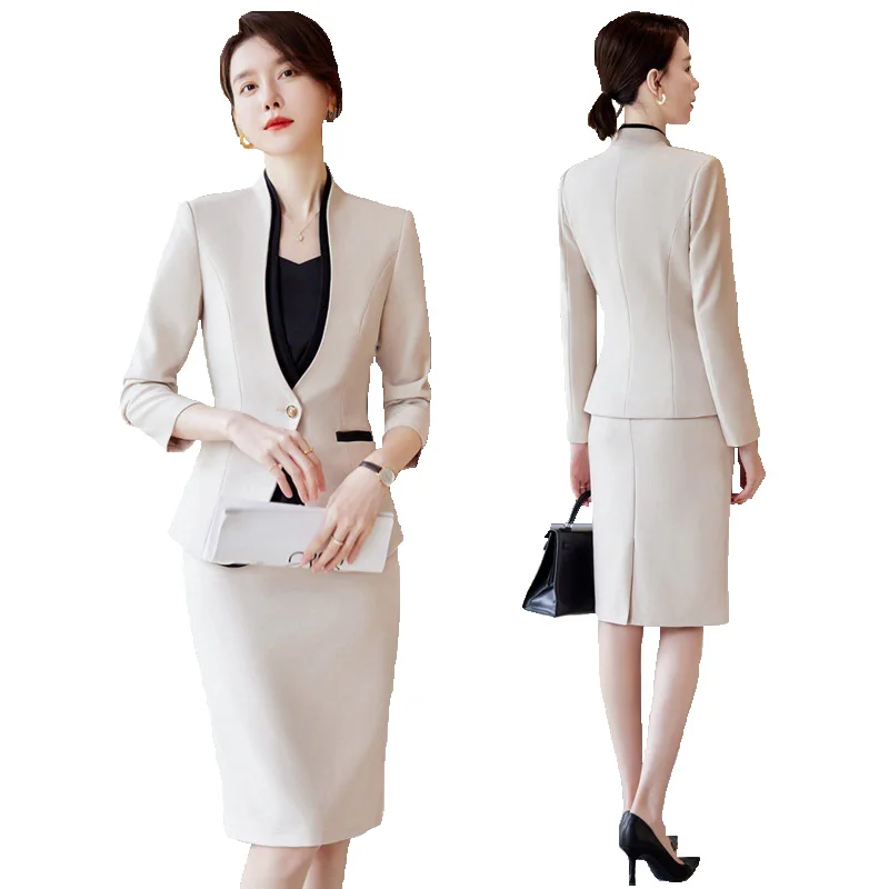 

Apricot Skirt Suits Women New Spring Fashion Temperament Business Formal Blazer And Skirt Sets Office Ladies Work Wear Black