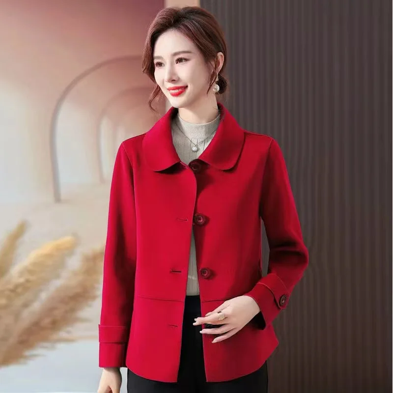 

2024 New High quality Double-sided Woolen Coat Autumn Winter Women's Short Middle-aged And elderly Mothers Wool Female Overcoat