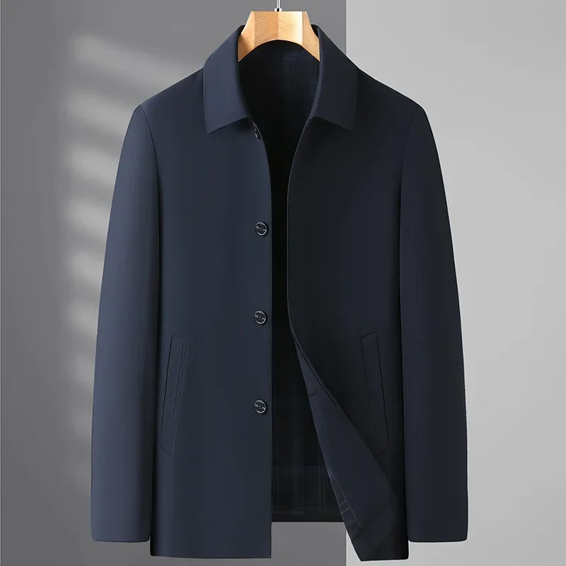 

Spring and Autumn New Jacket Coat Button Style Lapel Solid Color Leading Cadre Trench