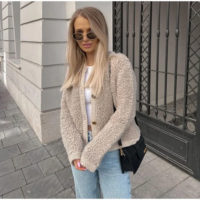 Lamb Wool Women Coat O-neck Long Sleeve Single Breasted Female Short Jacket, Autumn Winter Fashion, Loose Lady Outwear 18 Mallzona S642ef8c59d0c4081abb0b3885afc54cb6 Lamb Wool Women Coat O-neck Long Sleeve Single Breasted Female Short Jacket, Autumn Winter Fashion, Loose Lady Outwear Mallzona