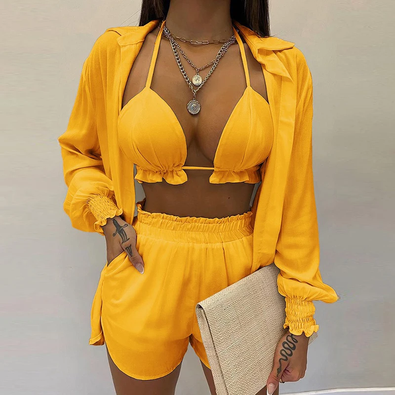 2022 Lantern Sleeve Shirt & Pocket Design Shorts Sets With Frill Hem Crop Top Women's Shorts and Top Sexy Outfits for Woman Suit
2022 Lantern Sleeve Shirt & Pocket Design Shorts Sets With Frill Hem Crop Top Women's Shorts and Top Sexy Outfits for Woman Suit