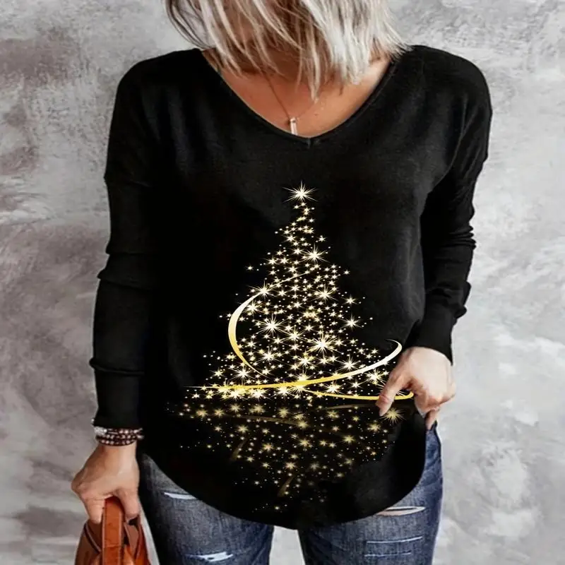 Plus Size Christmas Casual Top, Women's Plus Tree Print Long Sleeve V Neck Slight Stretch Tunic Top 
Plus Size Christmas Casual Top, Women's Plus Tree Print Long Sleeve V Neck Slight Stretch Tunic Top
