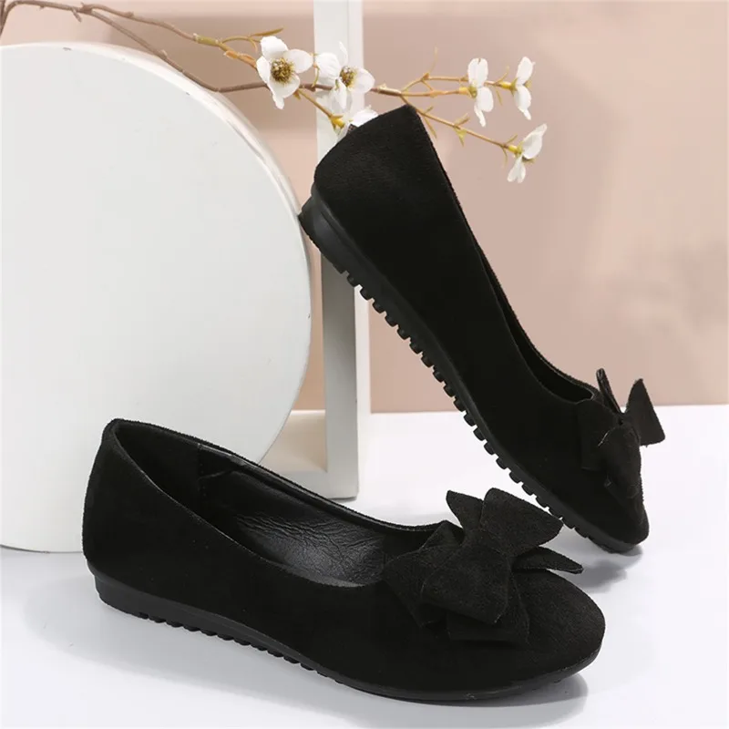 

Bow Tie Flat Shoes Slip-on Round Toe Barefoot Woman Large Size Ballet Flats Comfortable Women's Moccasins vulcanized shoes