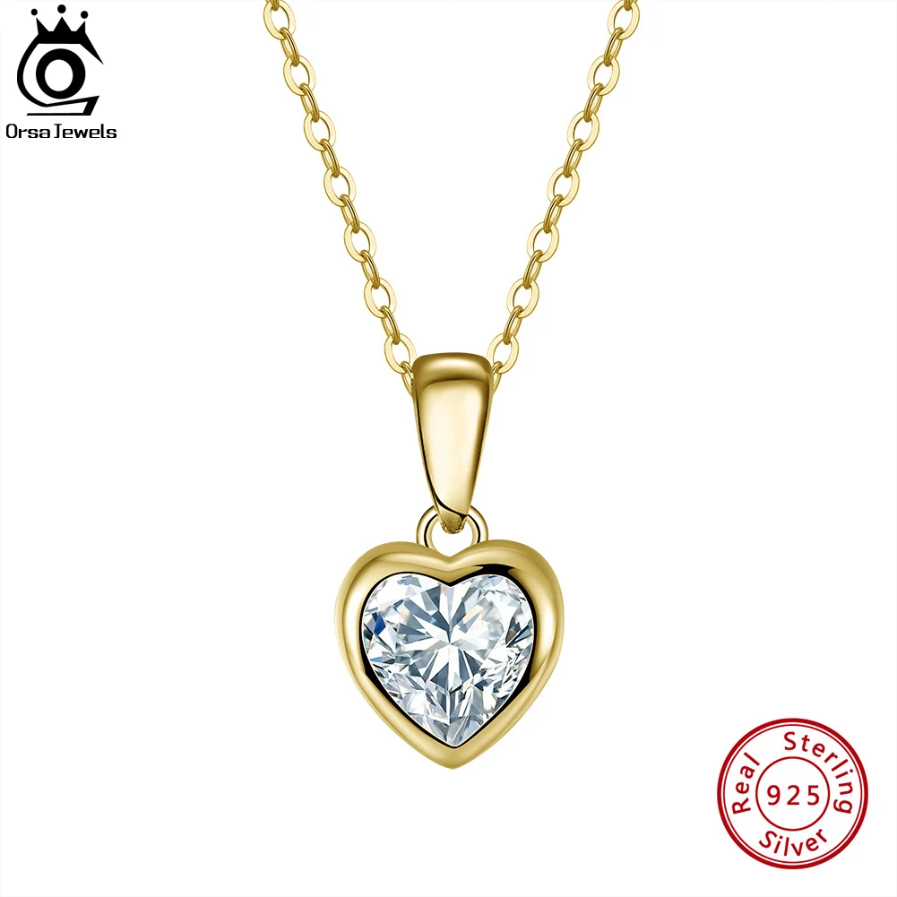 

ORSA JEWELS 925 Sterling Silver Pendant Necklace with Brilliant Heart Cubic Zirconia 14K Gold Plated Jewelry Birthday Gift APN04