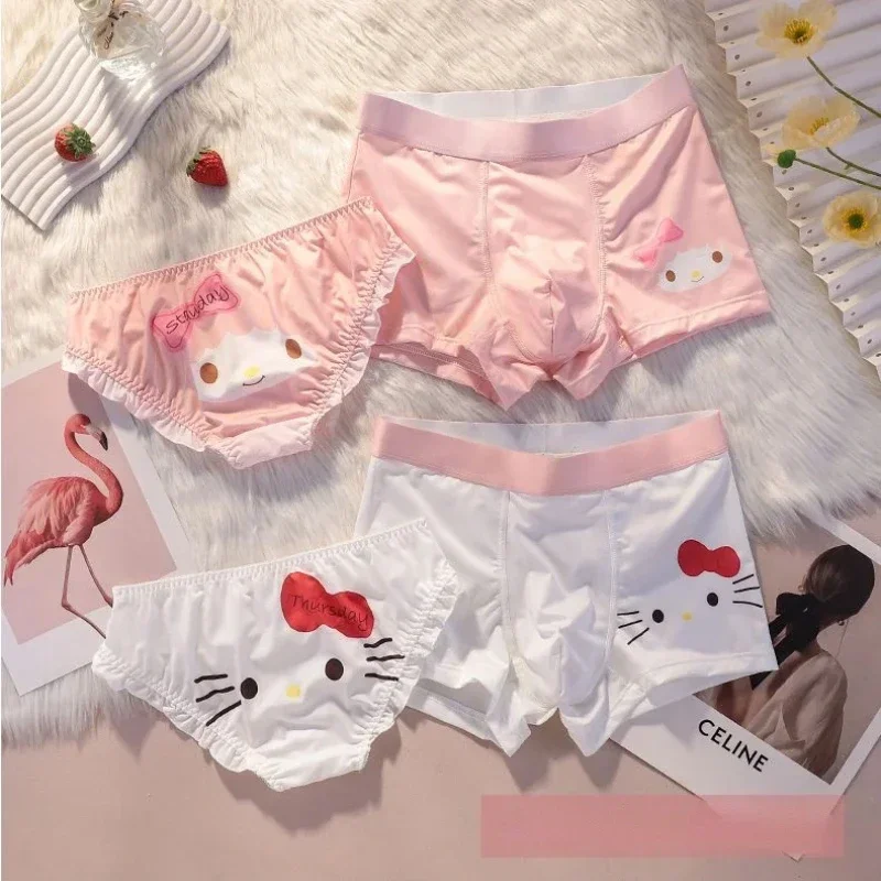 

2Pcs Sanrio Hello Kitty Boxers Kuromi Men Briefs Women Matching Underwear Couple Comfortable Breathable Shorts Beach Pants Gifts