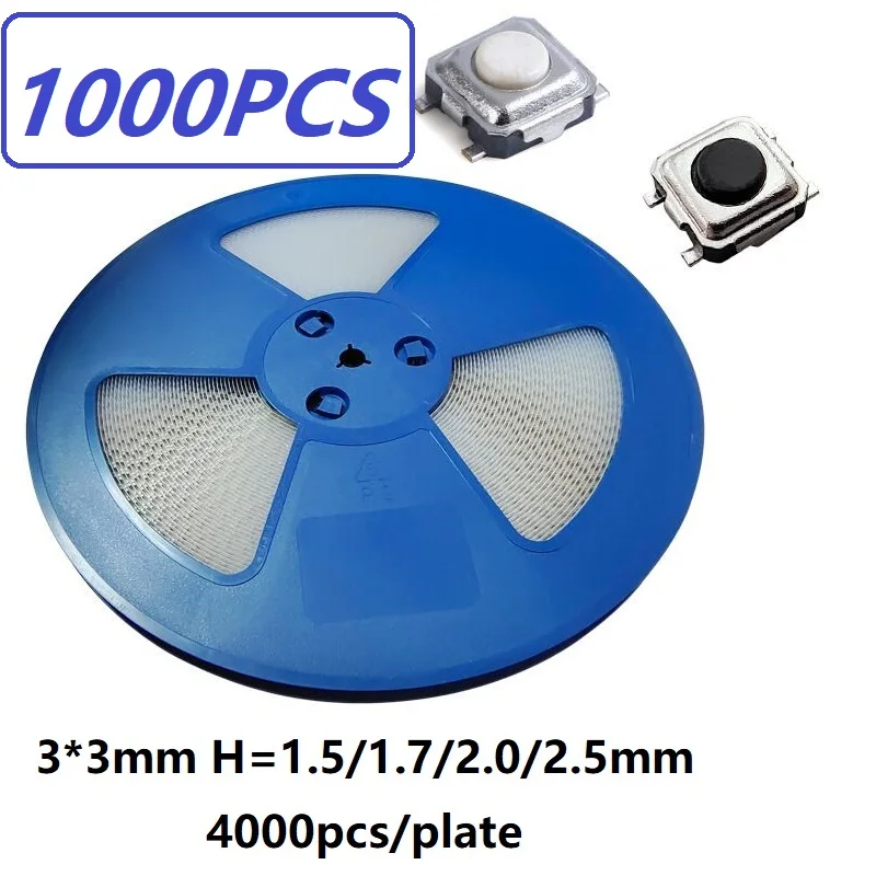 1000PCS 3X3X1.5/1.7/2/2.5mm Super Tiny Tactile Push Button Switch SMD Momentary Switch SMD PCB Mounting Black/White
1000PCS 3X3X1.5/1.7/2/2.5mm Super Tiny Tactile Push Button Switch SMD Momentary Switch SMD PCB Mounting Black/White