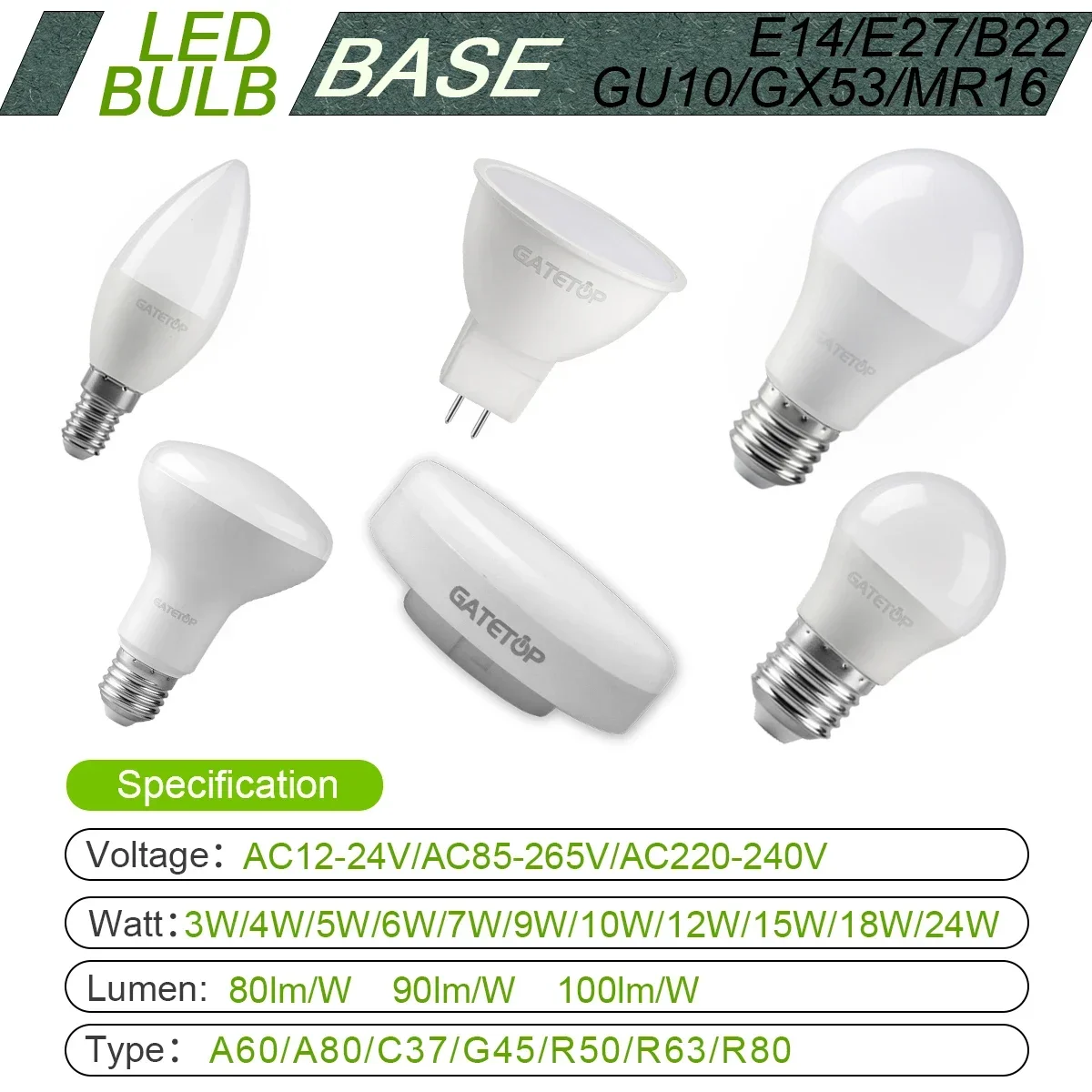 

3/6/8/10 E27 E14 GU10 LED Light Bulb Spotlight AC 220V 24W 18W 15W 9W LED Bulb Energy Saving LED Hight Lumen Indoor Super Bright