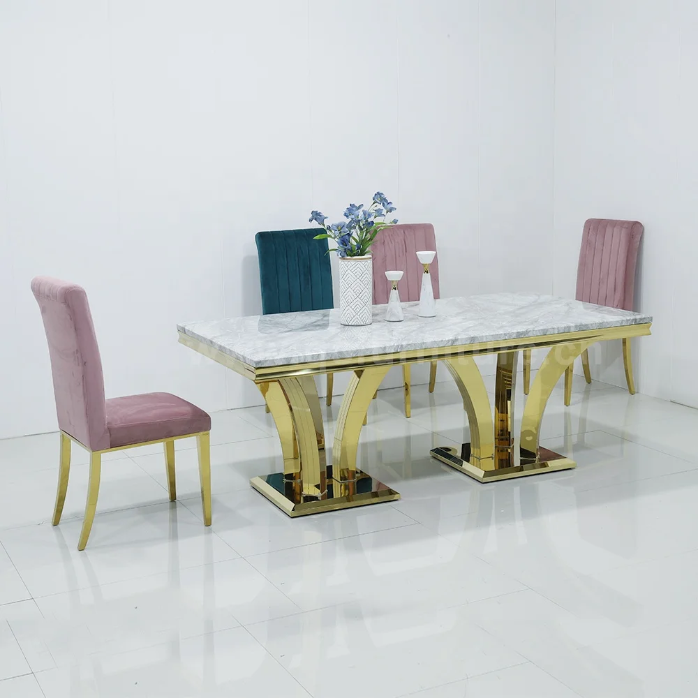 Modern Dining Room Furniture Marble Rectangle Silver Stainless Steel Frame Dining Table
Modern Dining Room Furniture Marble Rectangle Silver Stainless Steel Frame Dining Table