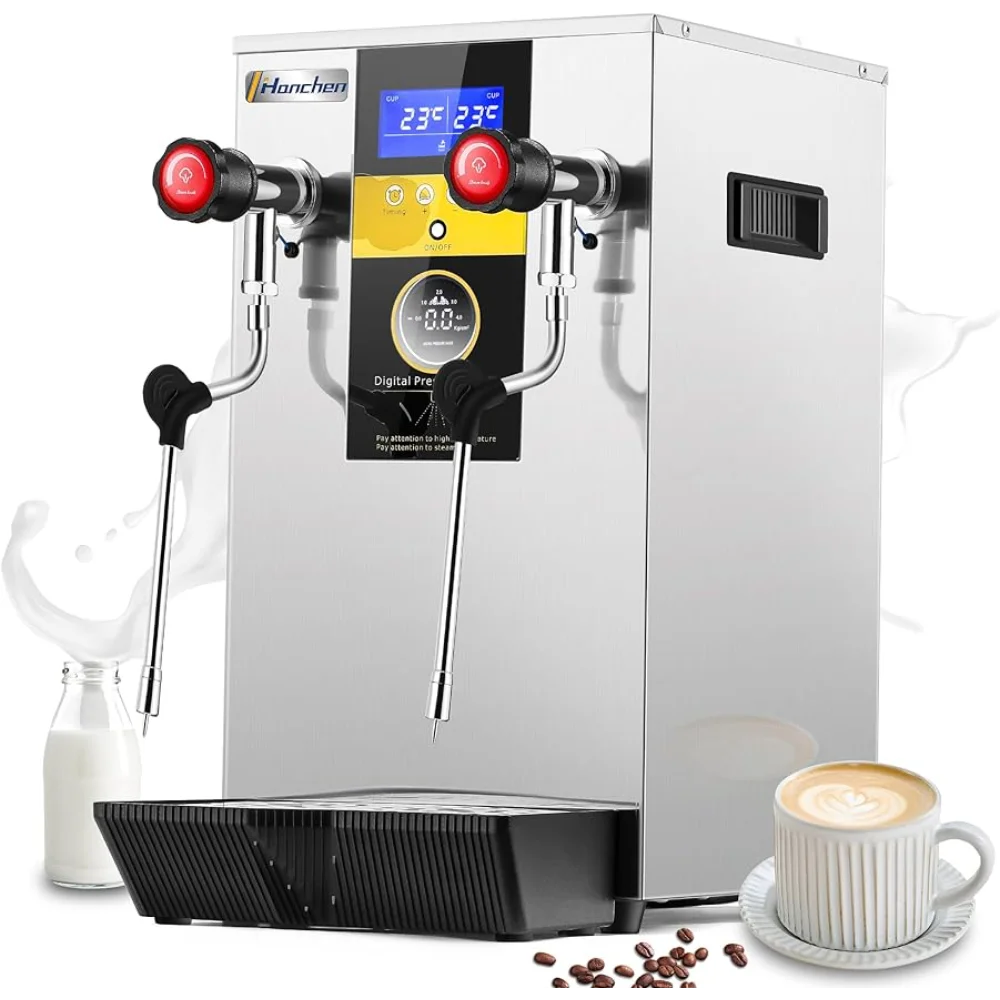 

Hanchen Commercial Steam Milk Frother Machine Continuous Steam 2-Wand Electric Milk Foam Machine with 4L Boiler