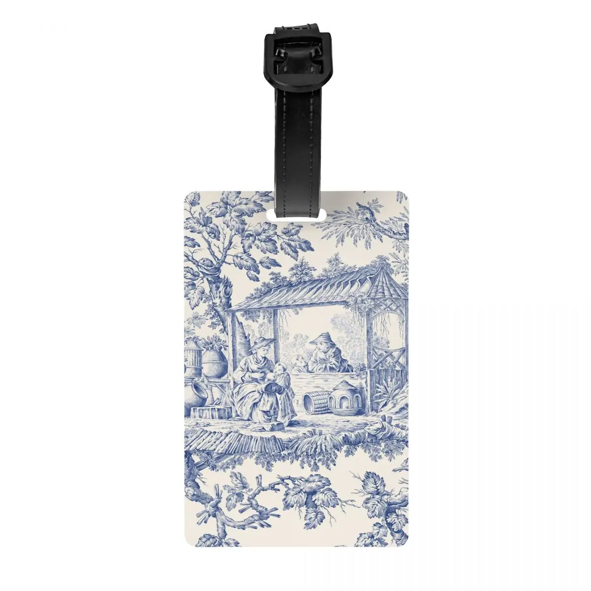 

Custom Vintage Classic French Toile De Jouy Navy Blue Motif Pattern Luggage Tag With Name Card ID Label for Travel Bag Suitcase