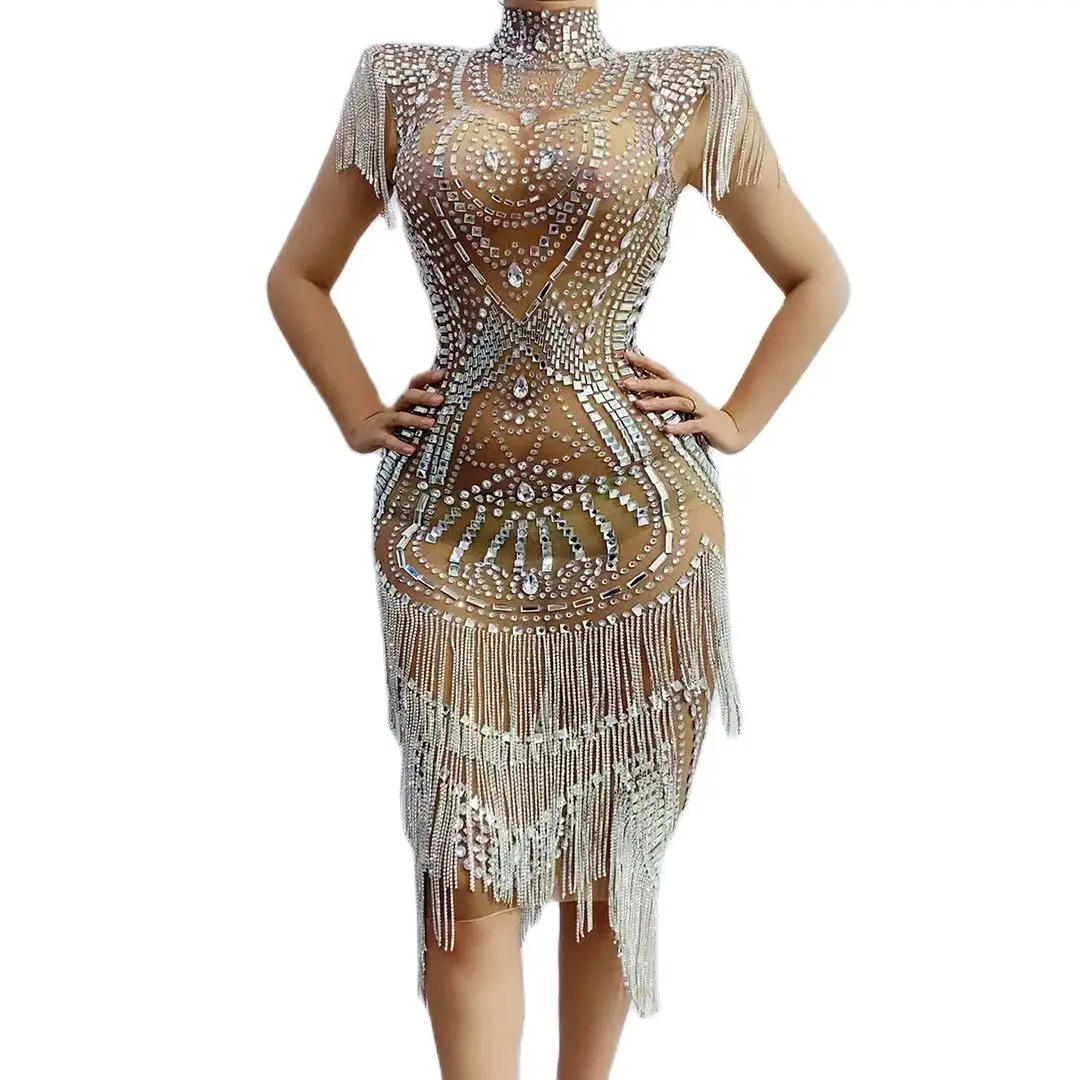 Luxury Women See Through Tassel Rhinestones Club Evening Dress Latin Dance Stage Costume Sexy Plus Size Party Prom
Luxury Women See Through Tassel Rhinestones Club Evening Dress Latin Dance Stage Costume Sexy Plus Size Party Prom