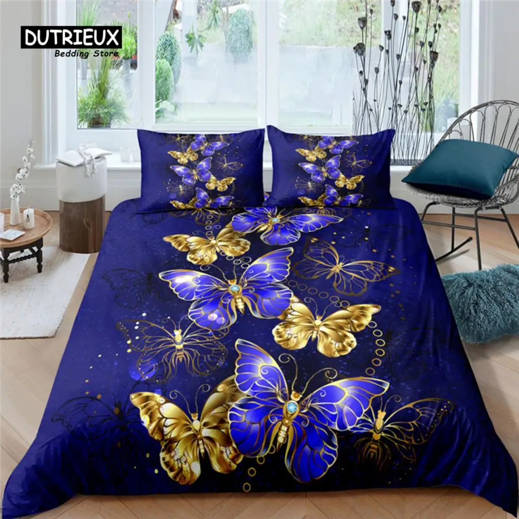 

Home Living Luxury Butterfly Print 2/3Pcs Soft Duvet Cover PillowCase Queen and King Size Kids Bedding Set EU/US/AU Size