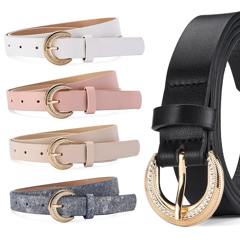 

Imitation Rhinestones Inlaid Alloy Buckles Elegant and Minimalist Decoration High-end Belt for Women's Fashion Waistband