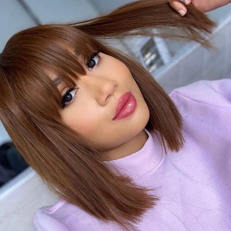 

Fringe Wig Human Hair Short Bob Wig Eruopean Straight Human Hair Wigs With Bang Full Machine Wig Cheap Human Hair Wigs Under $50