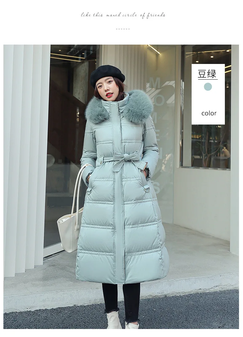 Women Cotton-padded Jacket With Fur Hooded Long Bubble Coat Female Winter Warm Parkas Outerwear Puffer Overcoat with Belt Women Cotton-padded Jacket With Fur Hooded Long Bubble Coat Female Winter Warm Parkas Outerwear Puffer Overcoat with Belt