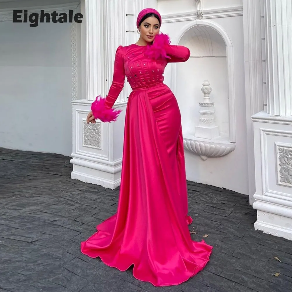 Eightale Arabic Evening Dress for Women O-Neck Beaded Long Sleeves Satin Feather Mermaid Prom Party Gowns robe de soirée femme
Eightale Arabic Evening Dress for Women O-Neck Beaded Long Sleeves Satin Feather Mermaid Prom Party Gowns robe de soirée femme