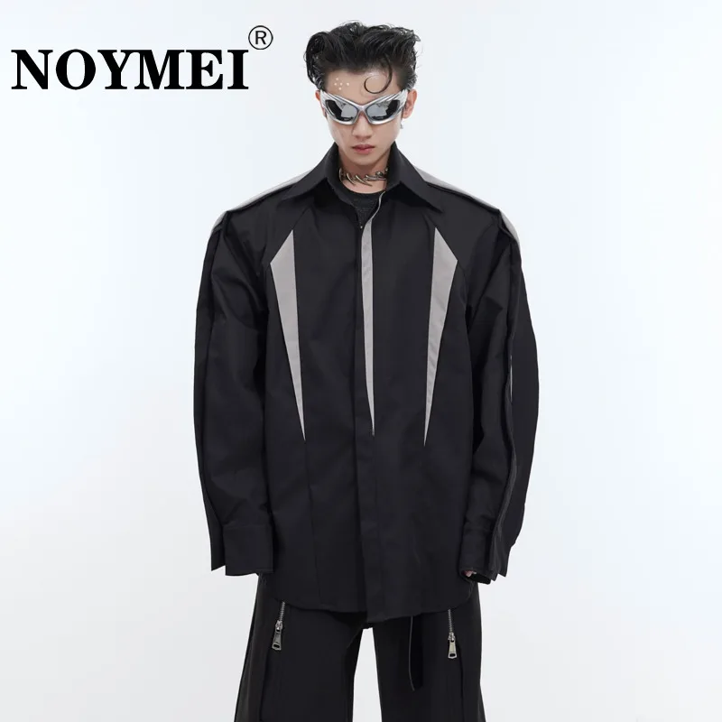 

NOYMEI Niche Deconstruction Segmentation Design Shoulder Pad Shirt 2024 Spring New Contrast Color Male Top Chic Men WA3850