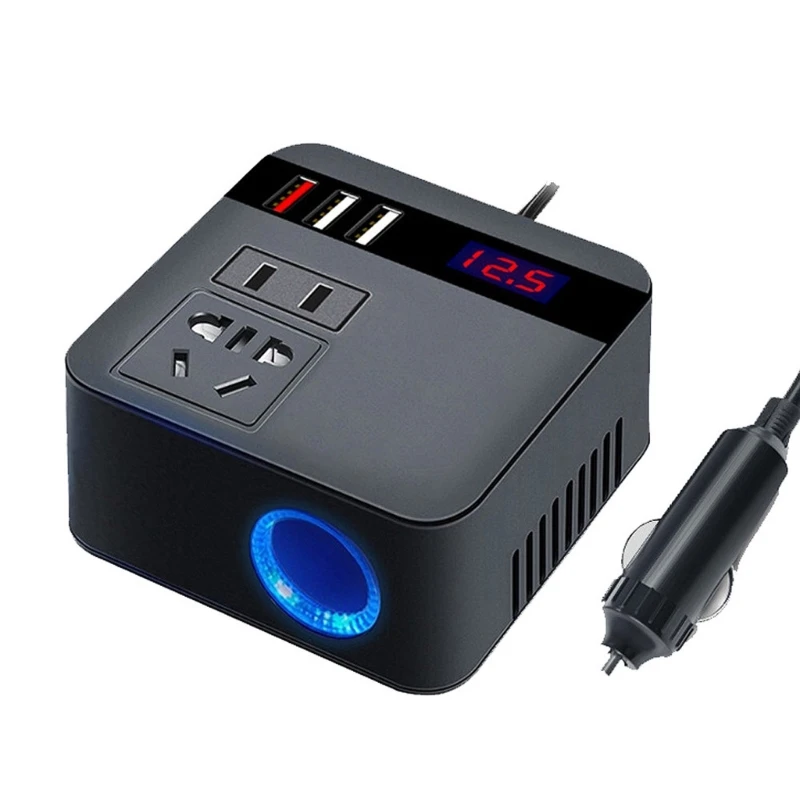 

Upgraded 150W Car Power Inverter with 3 USB Ports Outlet Car Inverter 12V To 220VAC Car Plug Adapter Lightweight Dropship