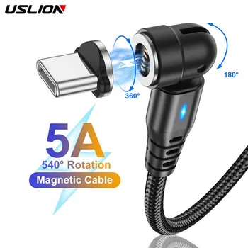 USLION 블랙 USB C타입 마그네틱 케이블, 540 회전, 5A 고속 충전, 샤오미 삼성 포코 충전기 코드, USB C 케이블 상품 이미지