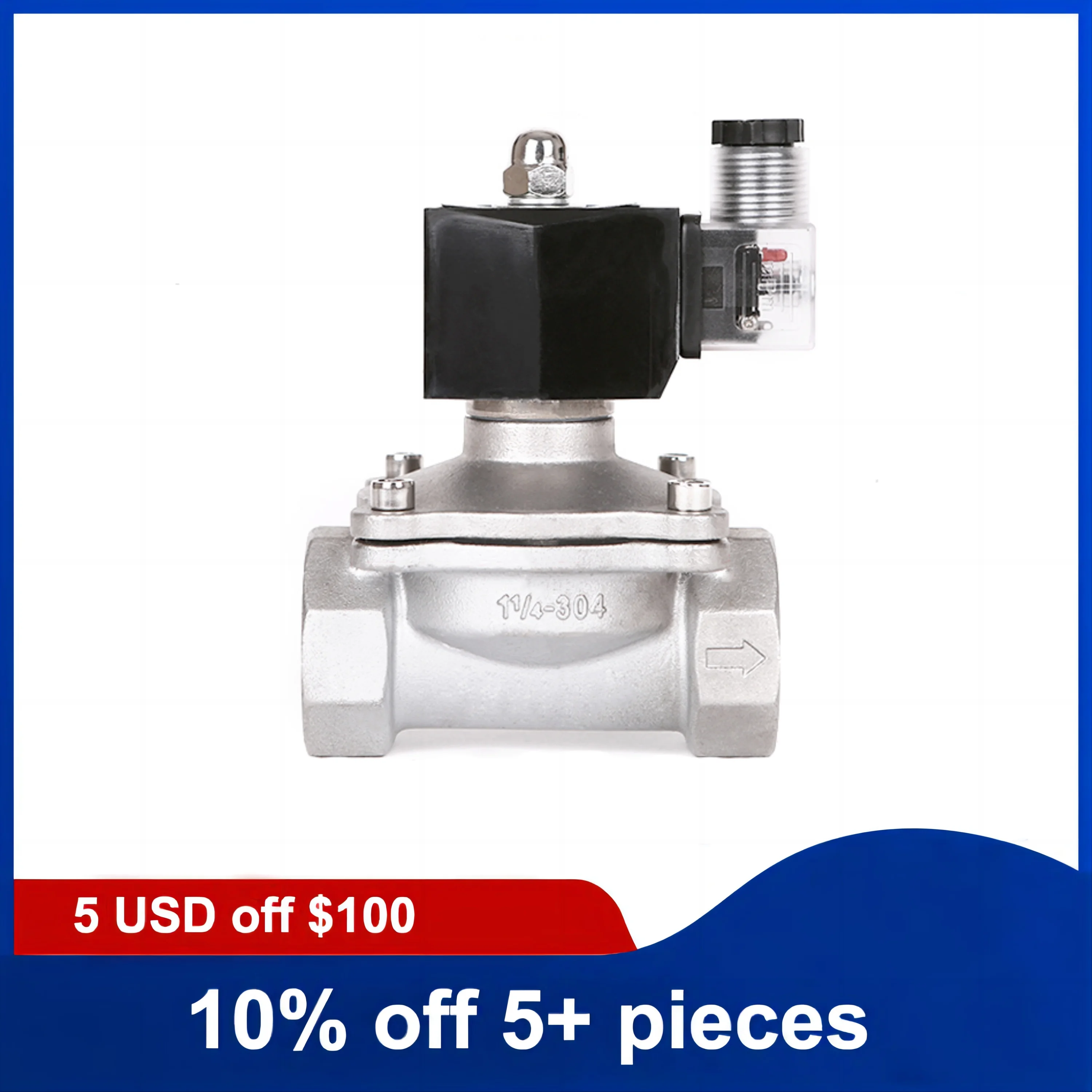 

1-1/4'' Normally Closed Stainless Steel Solenoid Valve 220V 12V 24V Direct Acting Solenoid Valve With LED Light