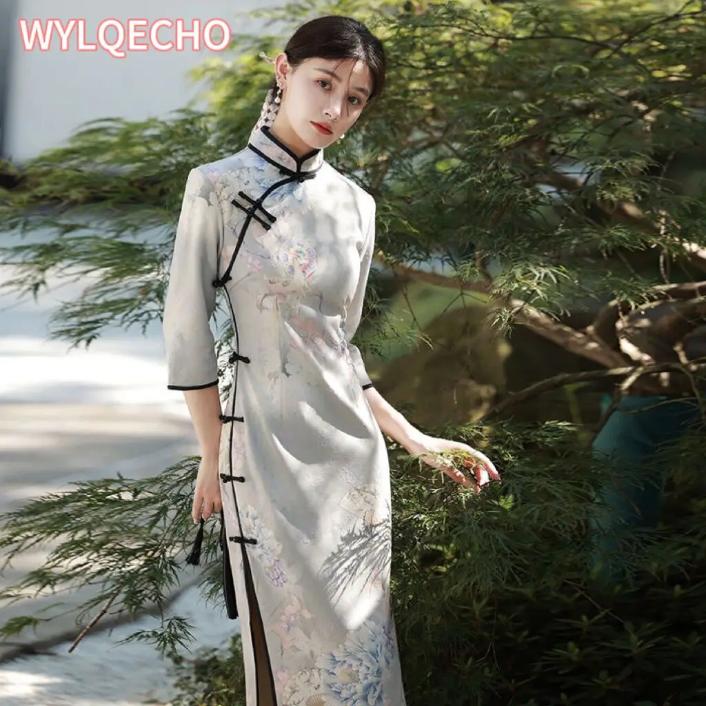 

Improved Cheongsam 2024 New Young Retro High-end Temperament Dress Long Spring Qipao Women Chinese Style Modern Fashion