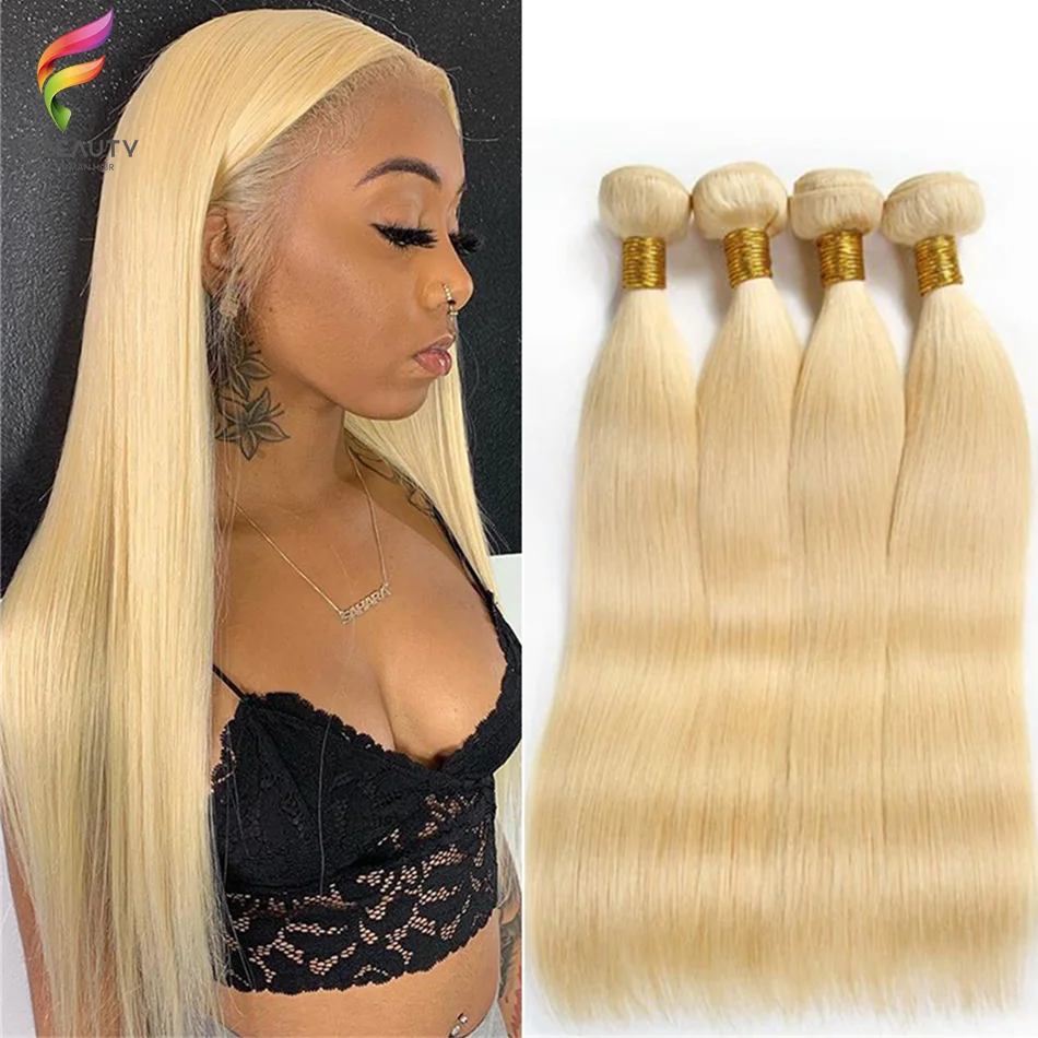 

613 Honey Blonde Bone Straight Human Hair Bundle 8- 40 Inch Brazilian Weaving Double Weft Raw Hair Extensions 1/3/4 Bundles Hair